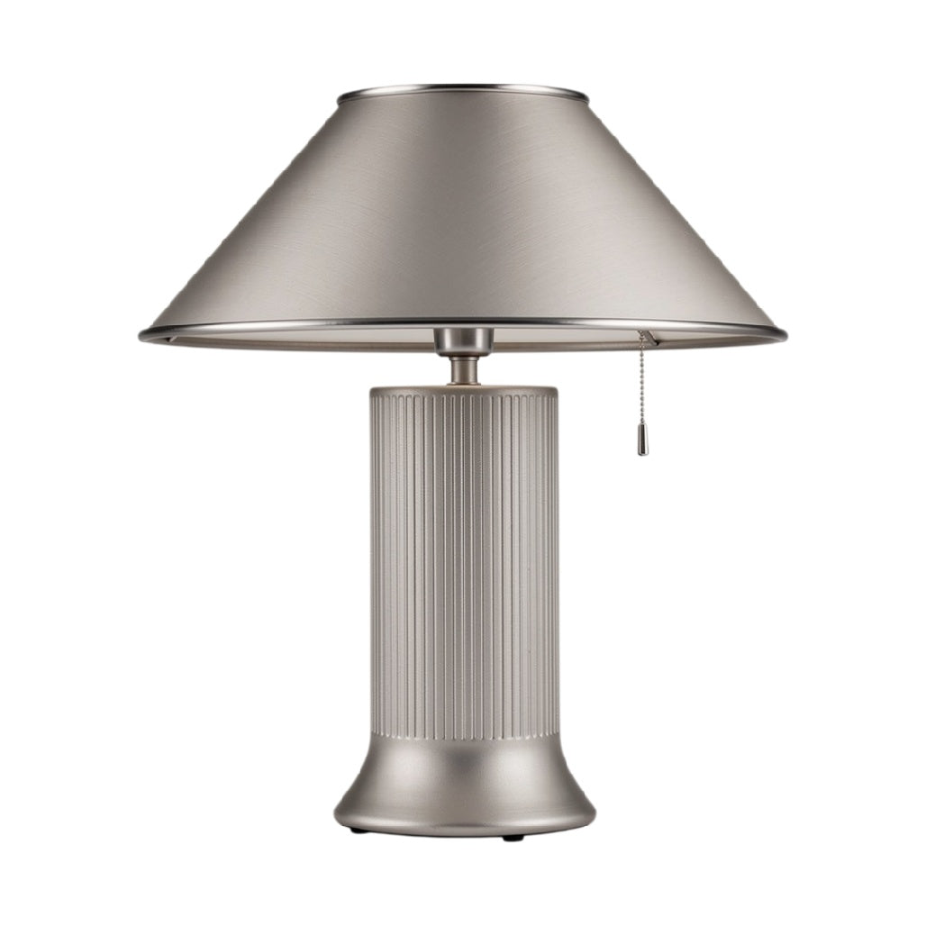 **Lampa stołowa z metalowym kloszem i żebrowanym trzonkiem**
